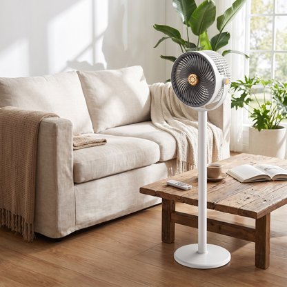 High-performance standing fan with 360-degree rotation and remote control