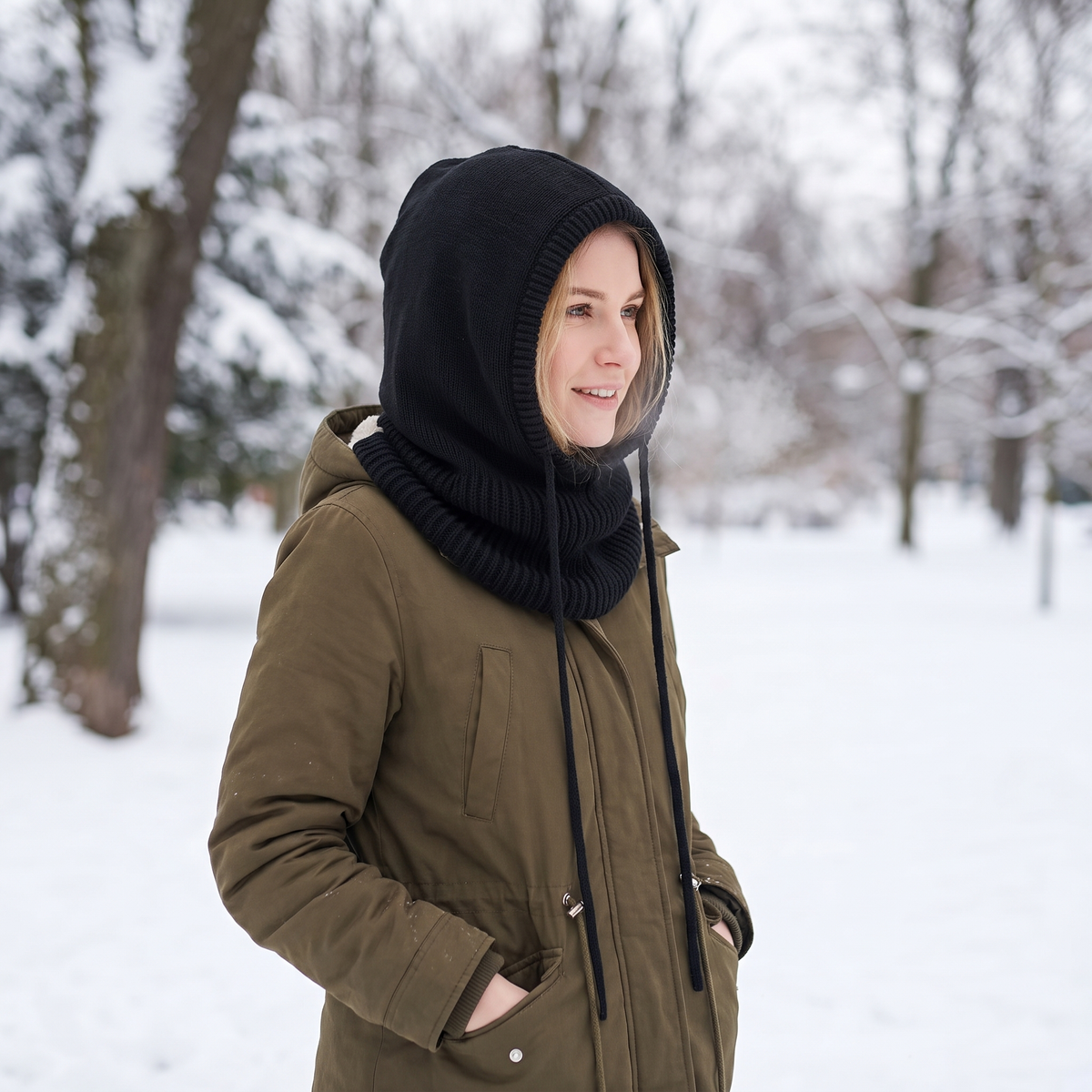 Cashmere-Blend Knit Beanie with Adjustable Fit