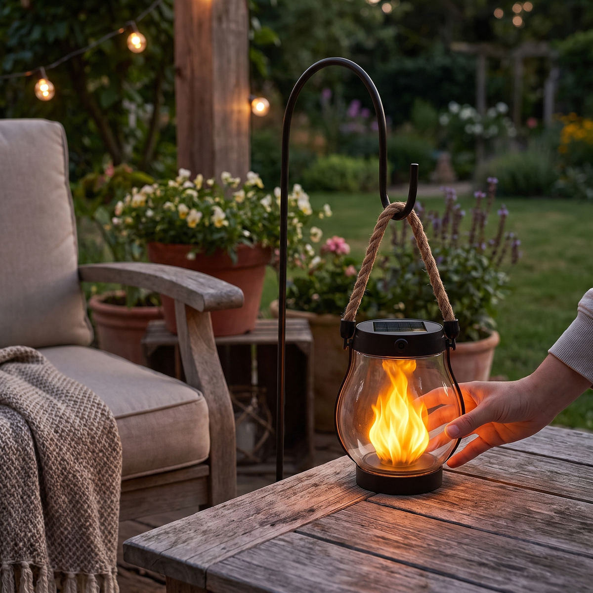 Solar flame light in garden