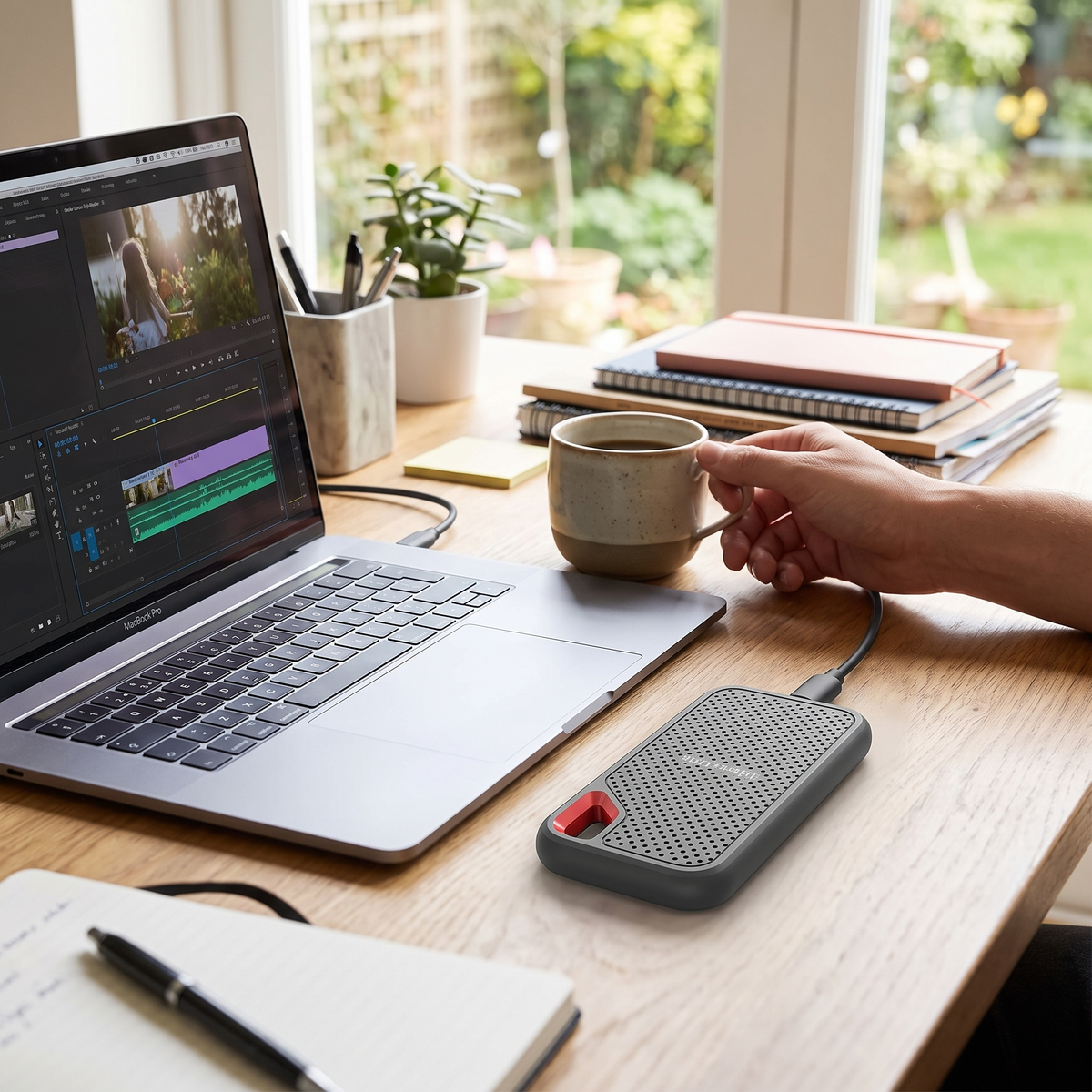 High-speed portable SSD in use