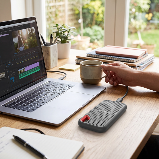 High-speed portable SSD in use