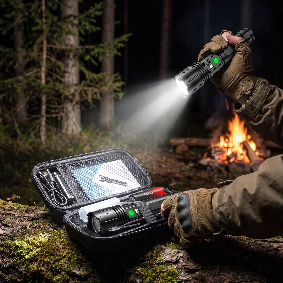 High lumen flashlight in use
