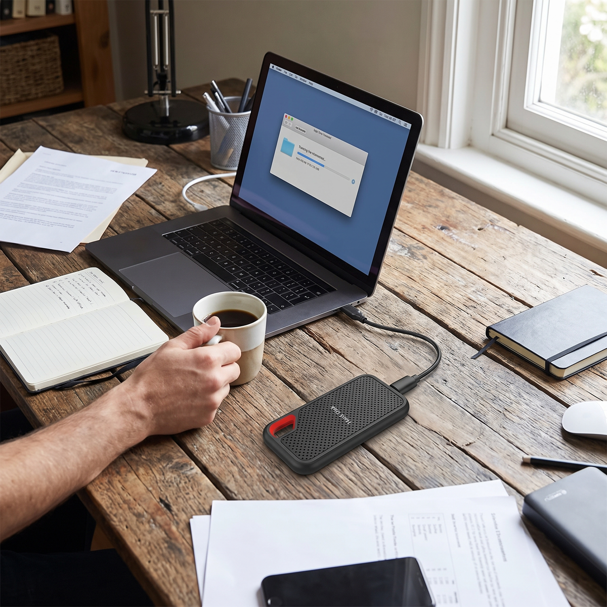 Portable External SSD in use
