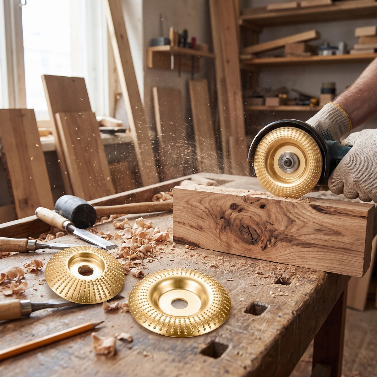 Tungsten carbide grinding disc in use