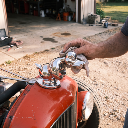 Duck hood ornament on car