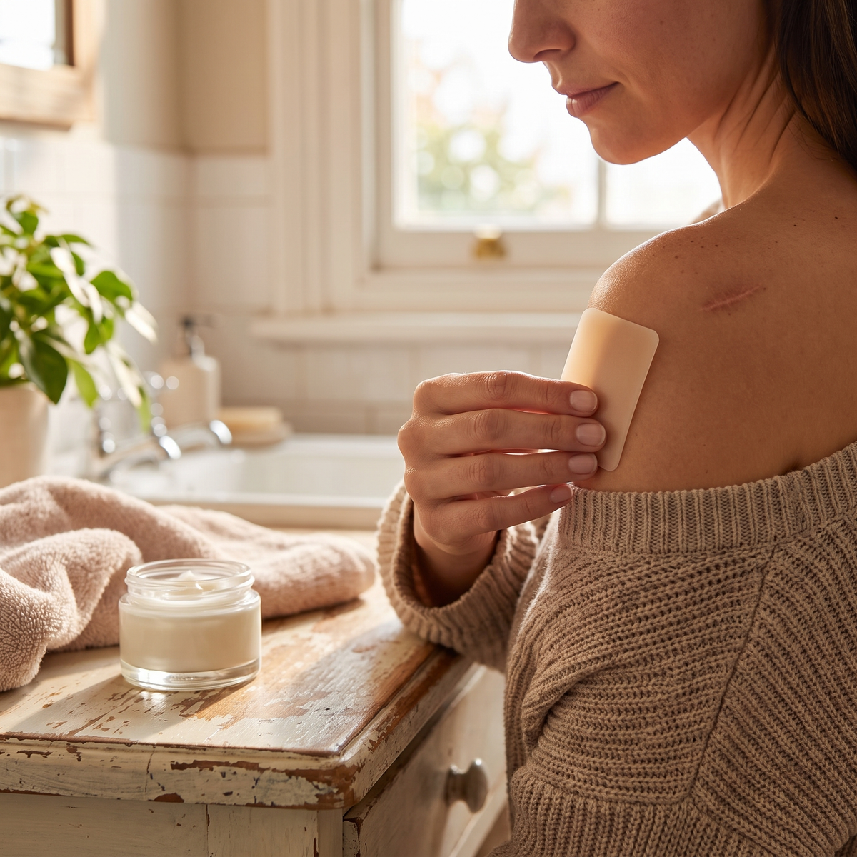 Scar concealer patch in use