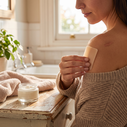 Scar concealer patch in use