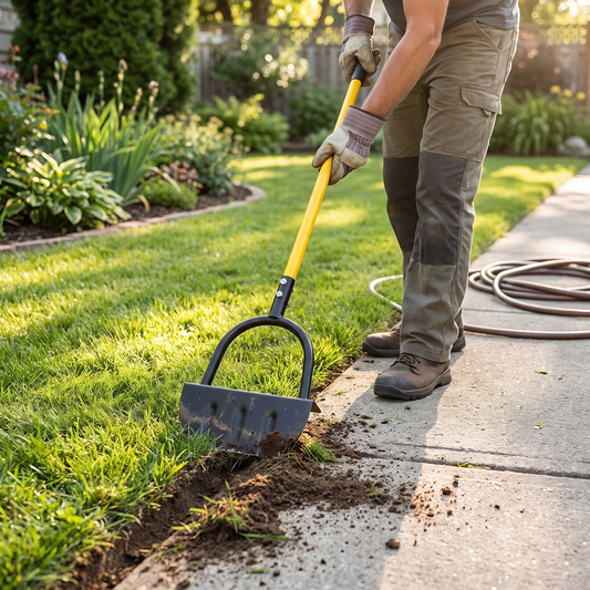 Lawn edger in use in garden