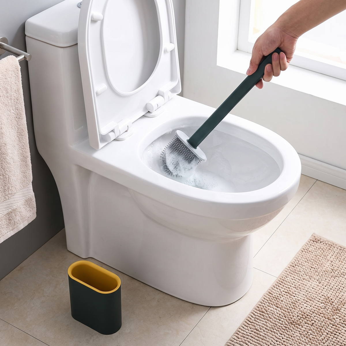 Silicone toilet brush in bathroom