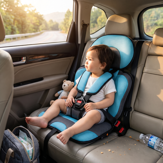 Child car booster seat in use