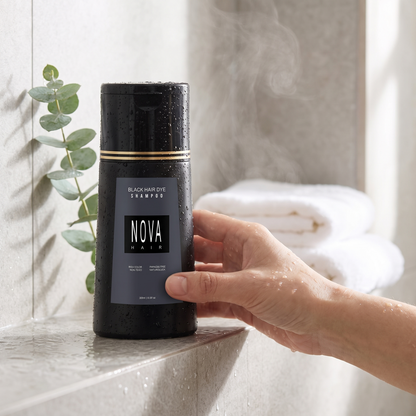 Color shampoo bottle in a modern bathroom