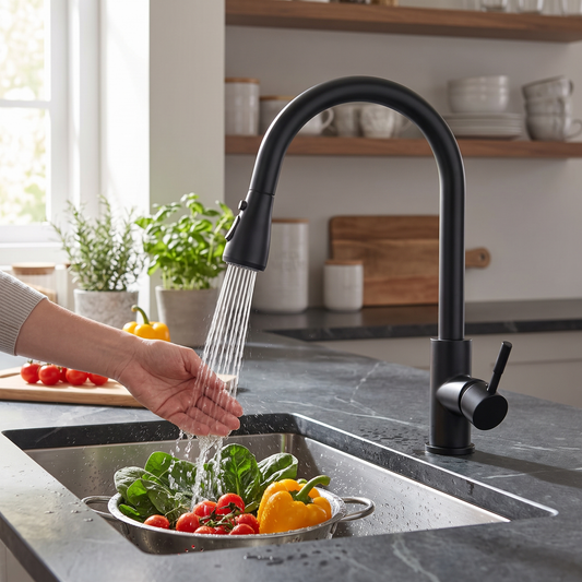Extendable kitchen faucet in a modern kitchen