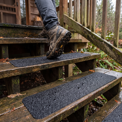 Non-slip stair treads applied to outdoor steps