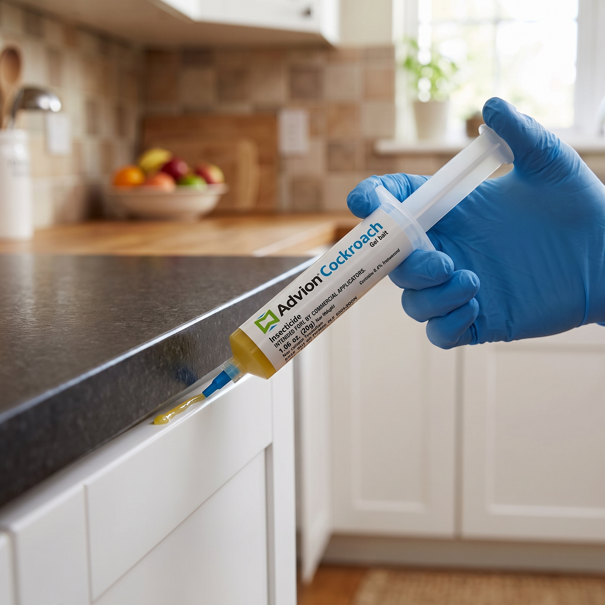 Cockroach gel bait applied in a kitchen