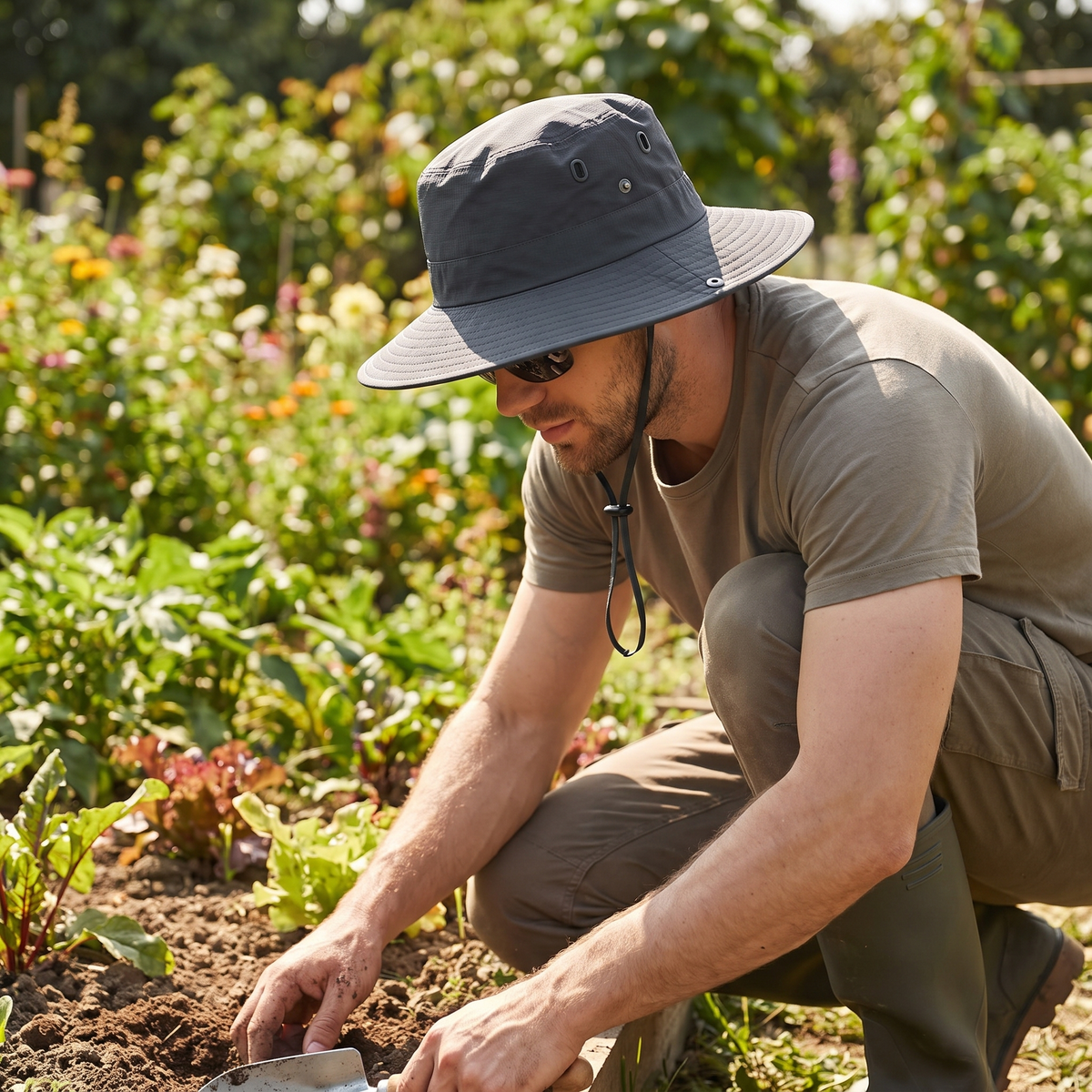 Breathable sun hat worn outdoors