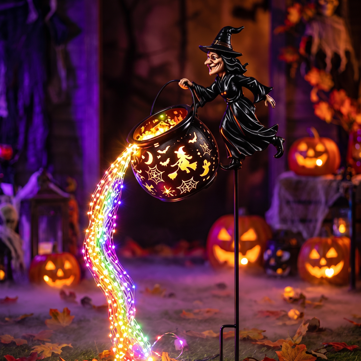 Light-Up Witch Cauldron Halloween Yard Stake