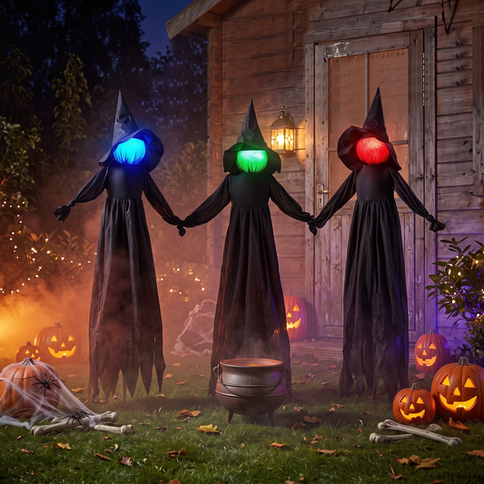 9.3 FT Outdoor Halloween Light Up Witch Stakes