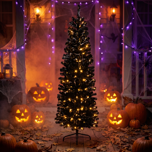 Pre-Lit Slim Black Artificial Halloween Tree