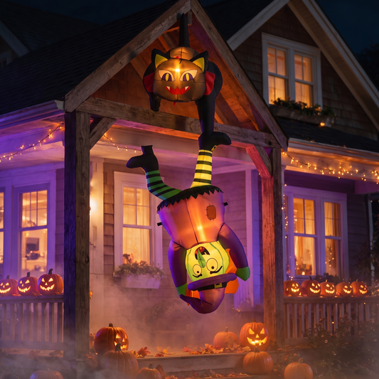 6.2 FT Halloween Hanging Inflatable Witch and Black Cat