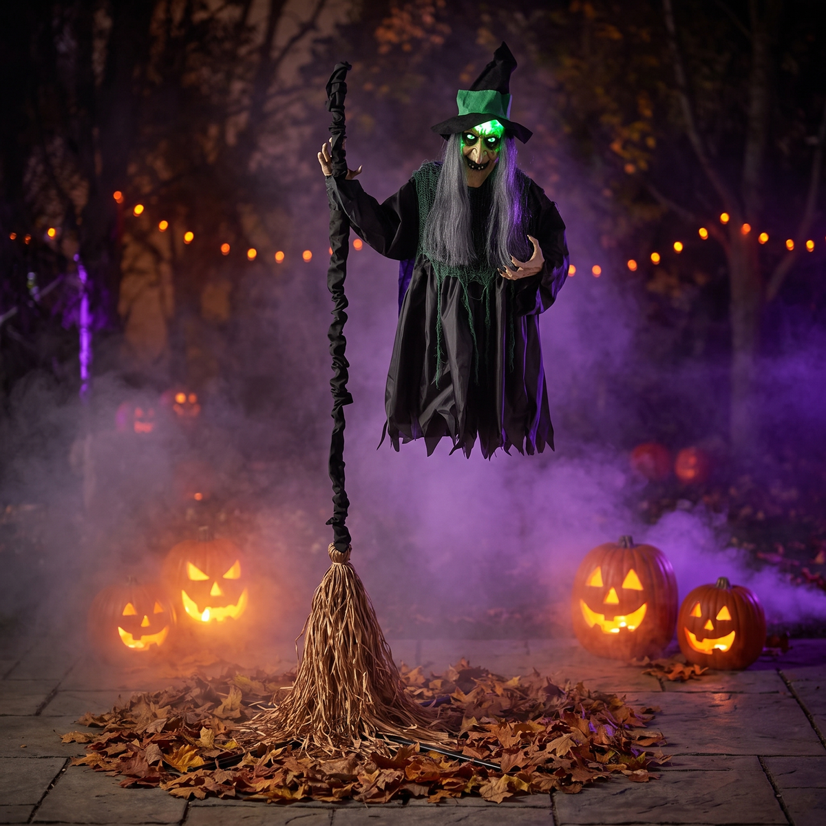 Life Size Halloween Animatronic Witch with Broomstick