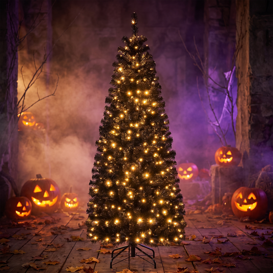 Black Pencil Pre-Lit Artificial Halloween Tree