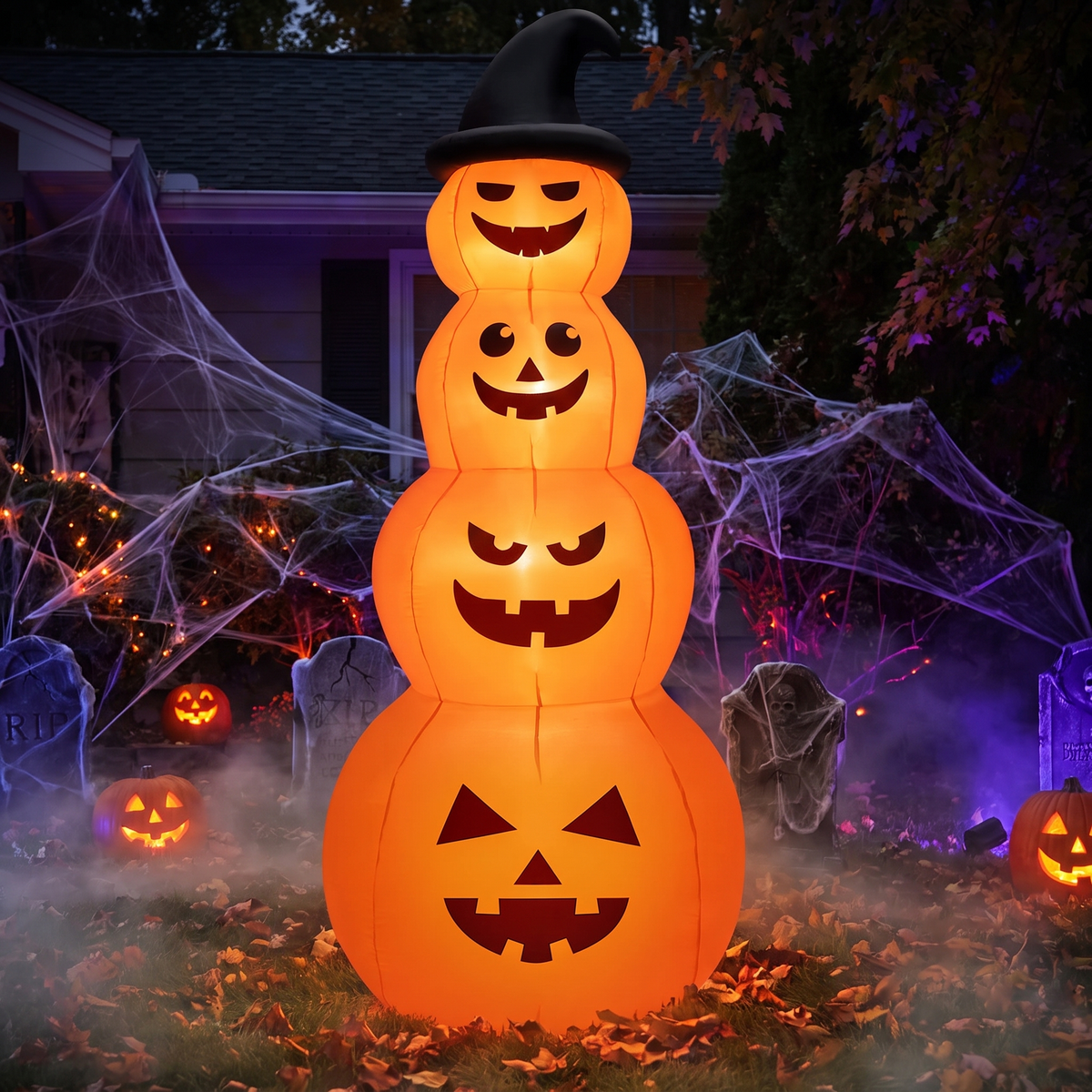 8 FT Halloween Inflatable Stack of 4 Pumpkins