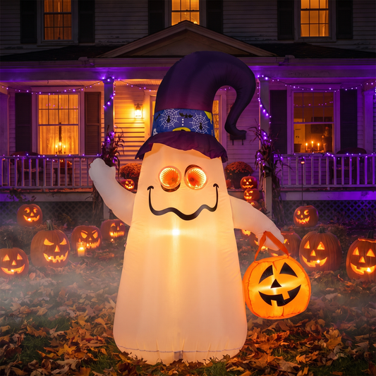 6 FT Halloween Inflatable Cute Ghost with Jack-O-Lantern