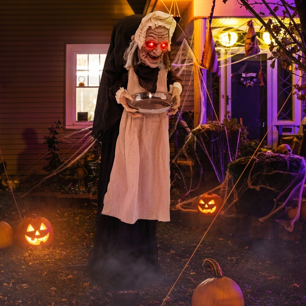 5.2 FT Halloween Animated Standing Greeter Old Lady