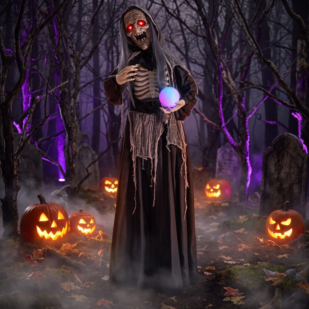 6 FT Halloween Animatronic Talking Witch with Magic Ball