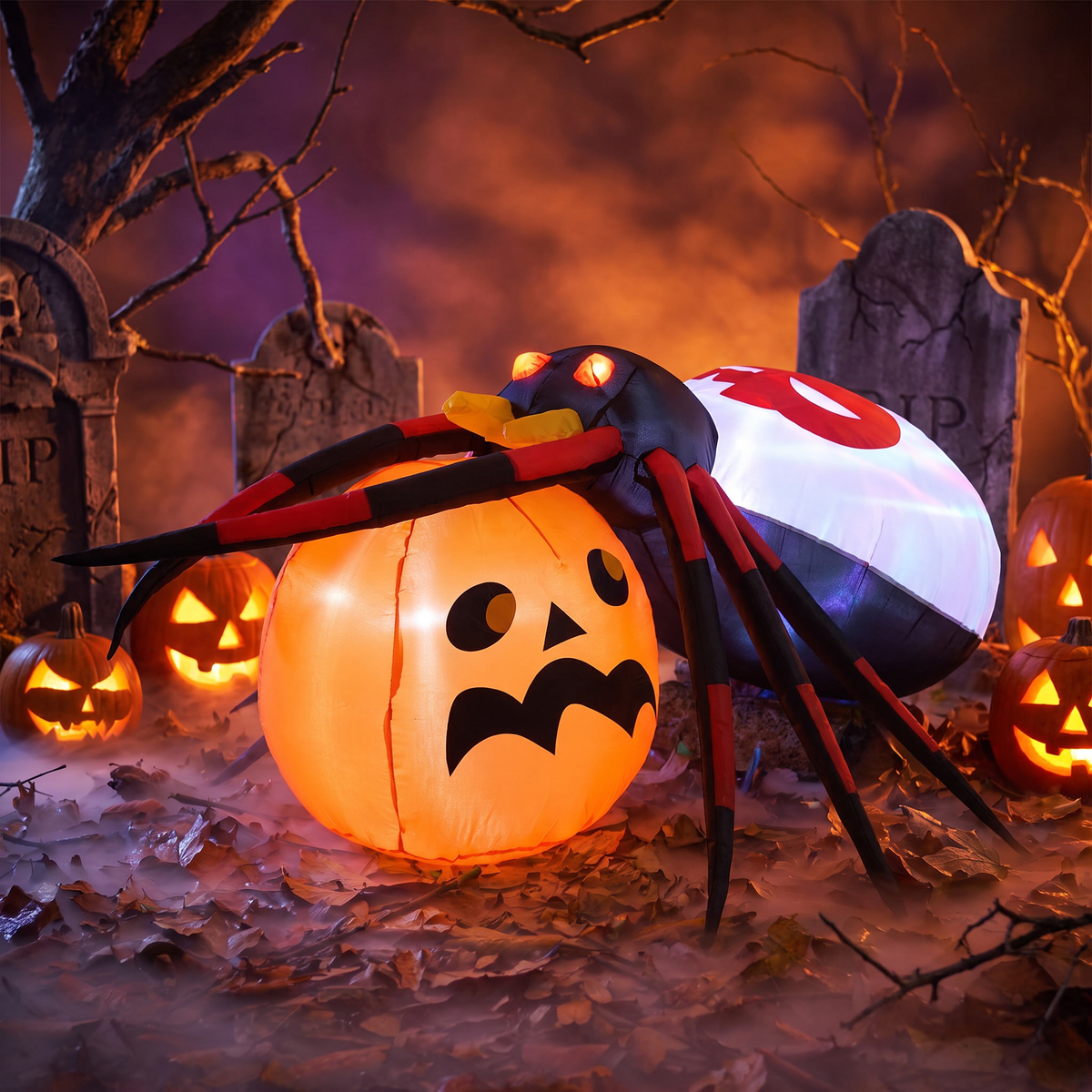5 FT Halloween Inflatable Spider with Pumpkin