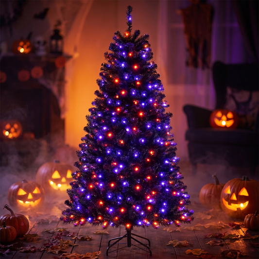 Pre-Lit Black Halloween Tree with Orange and Purple LEDs