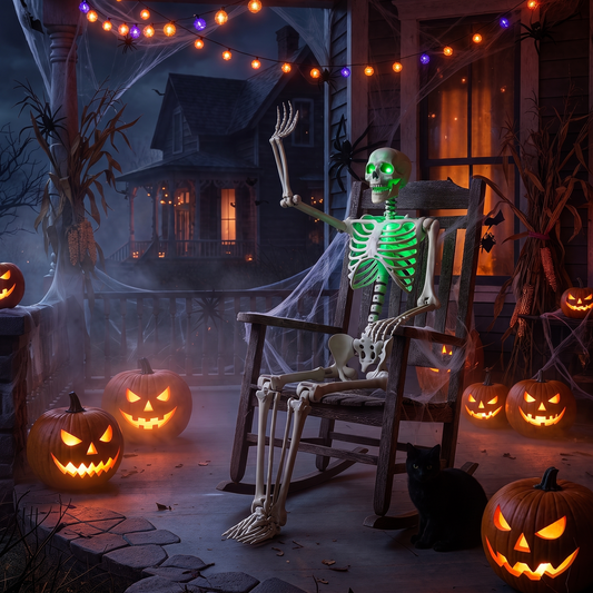 63 inch Life-Size Posable Skeleton with Green LED Lights