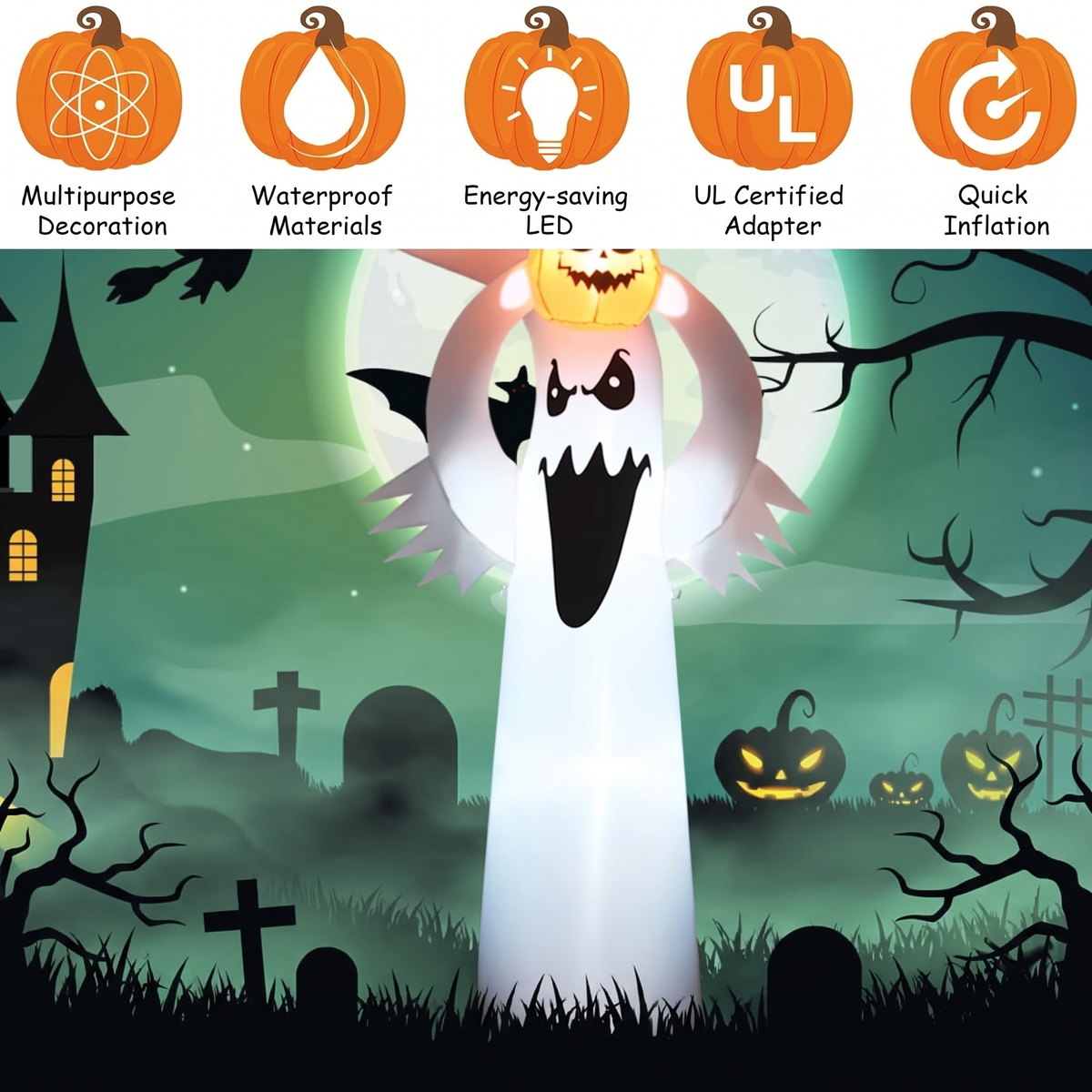 Inflatable Light Up Halloween Ghost Yard Decor