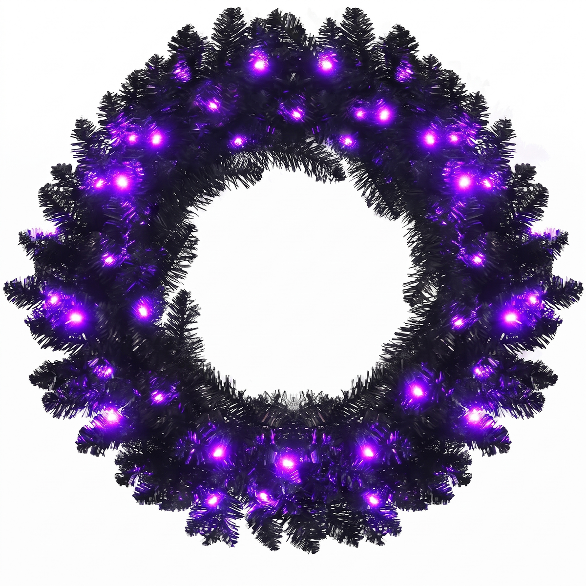 24 In Black Pre-Lit Halloween Wreath, Purple LEDs