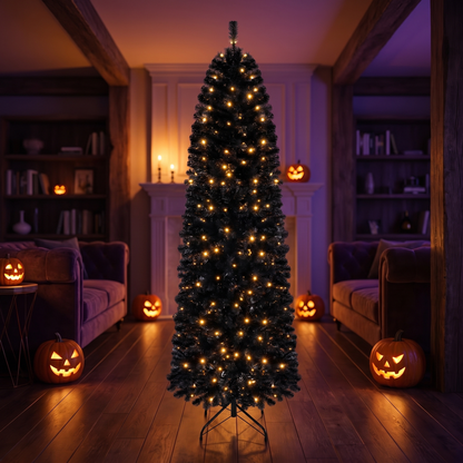 7 or 8 Ft Pre-Lit Black Slim Artificial Tree