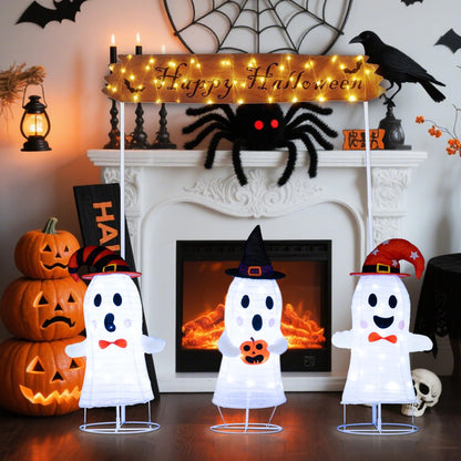 Lighted Halloween Ghost Set with Sign, 4 Pieces