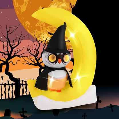 5.1 Ft Inflatable Owl on the Moon With Witch Hat