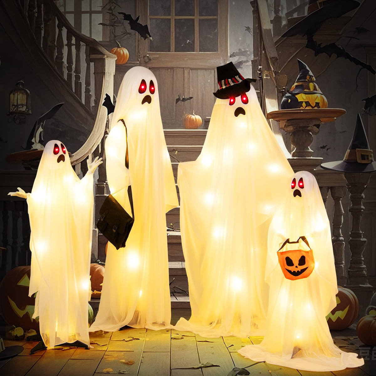Light Up Ghost Family, 4 Piece Halloween Set