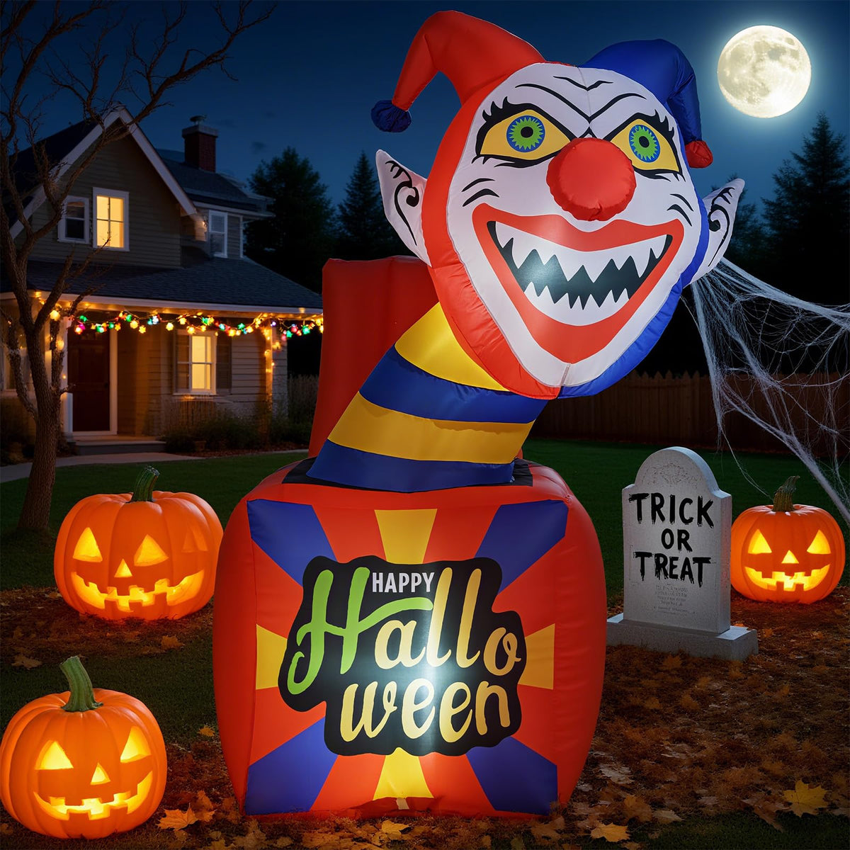 5 Ft Inflatable Clown in a Box Yard Decoration