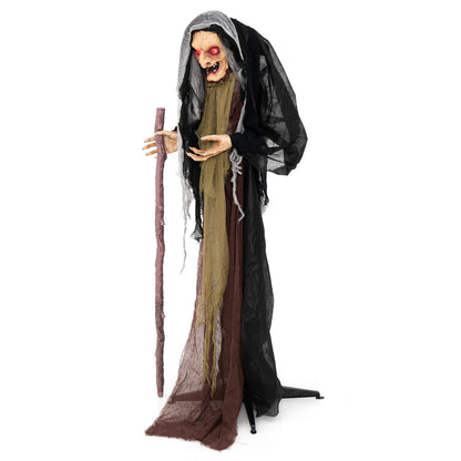 5 Ft Standing Animatronic Witch with Red Eyes