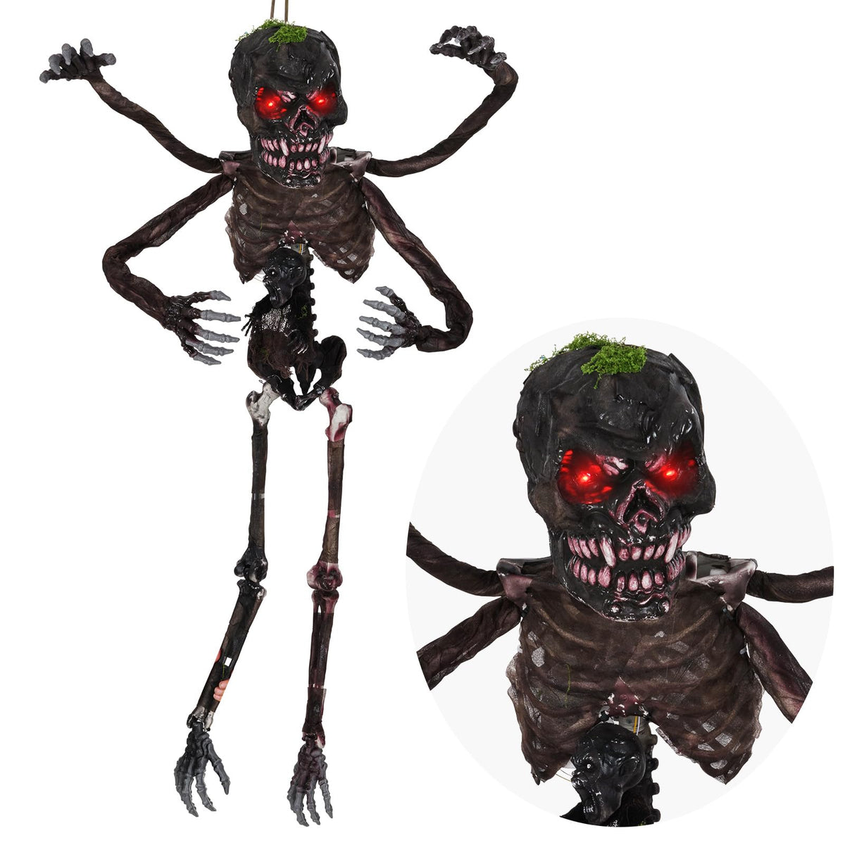 6 Ft Hanging Animated Zombie with Red Eyes