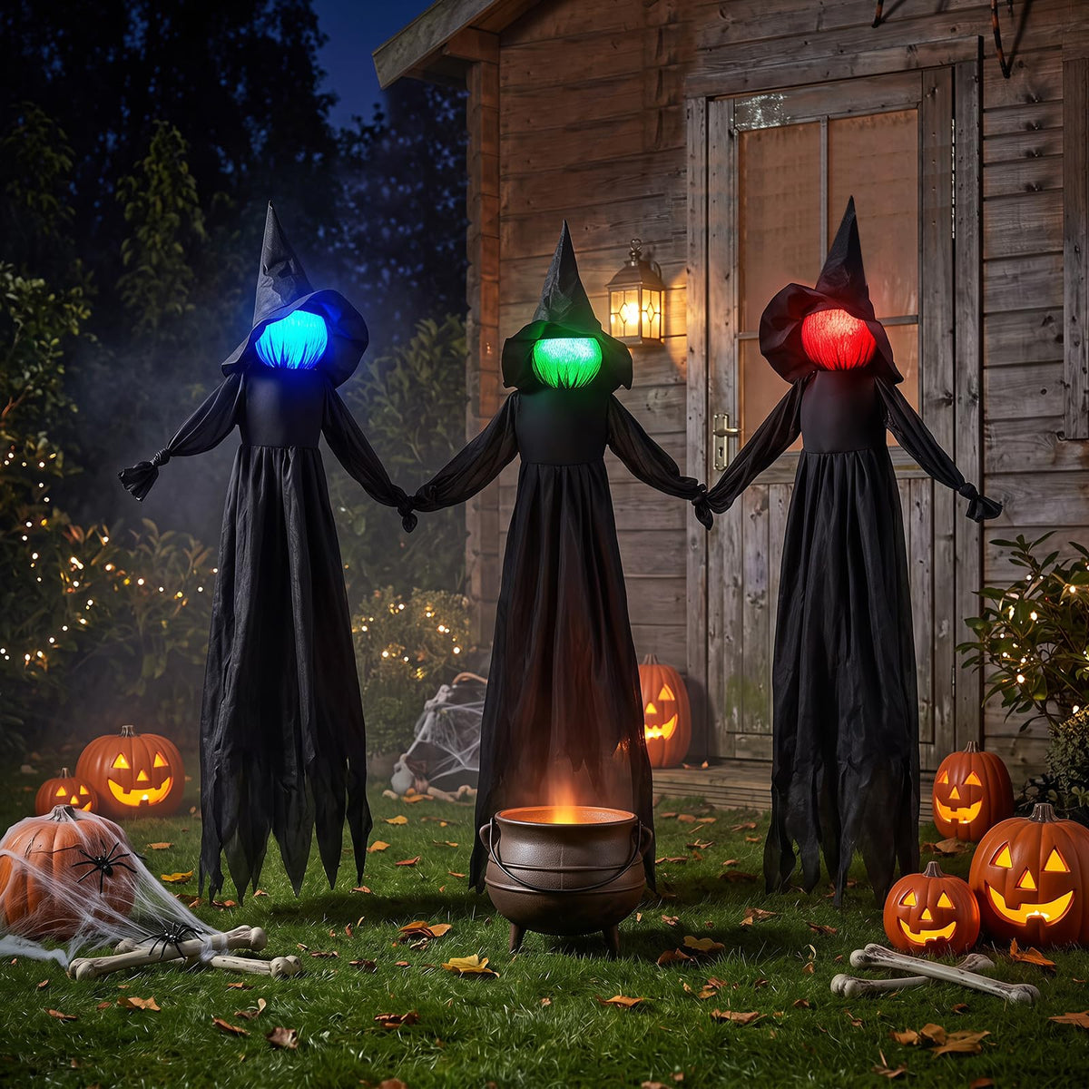 9.3 Ft Light Up Witch Yard Stakes, Set of 3