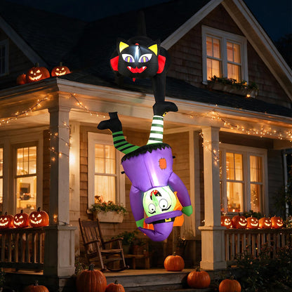 6.2 Ft Hanging Inflatable Witch and Black Cat