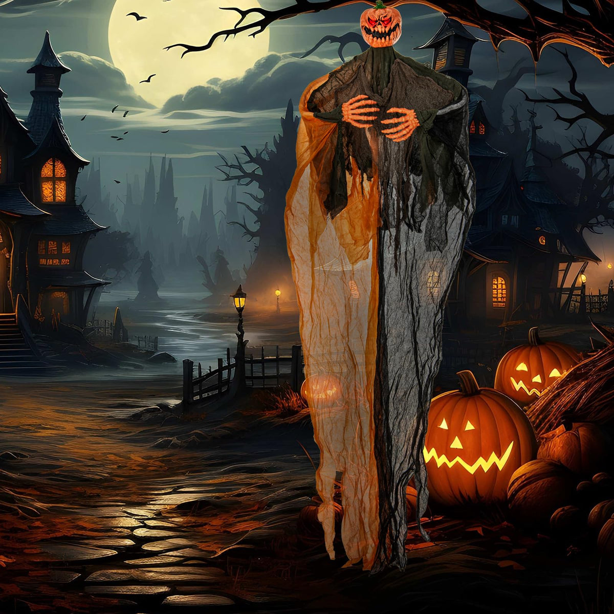 6 Ft Hanging Ghost Pumpkin Man with LED Eyes