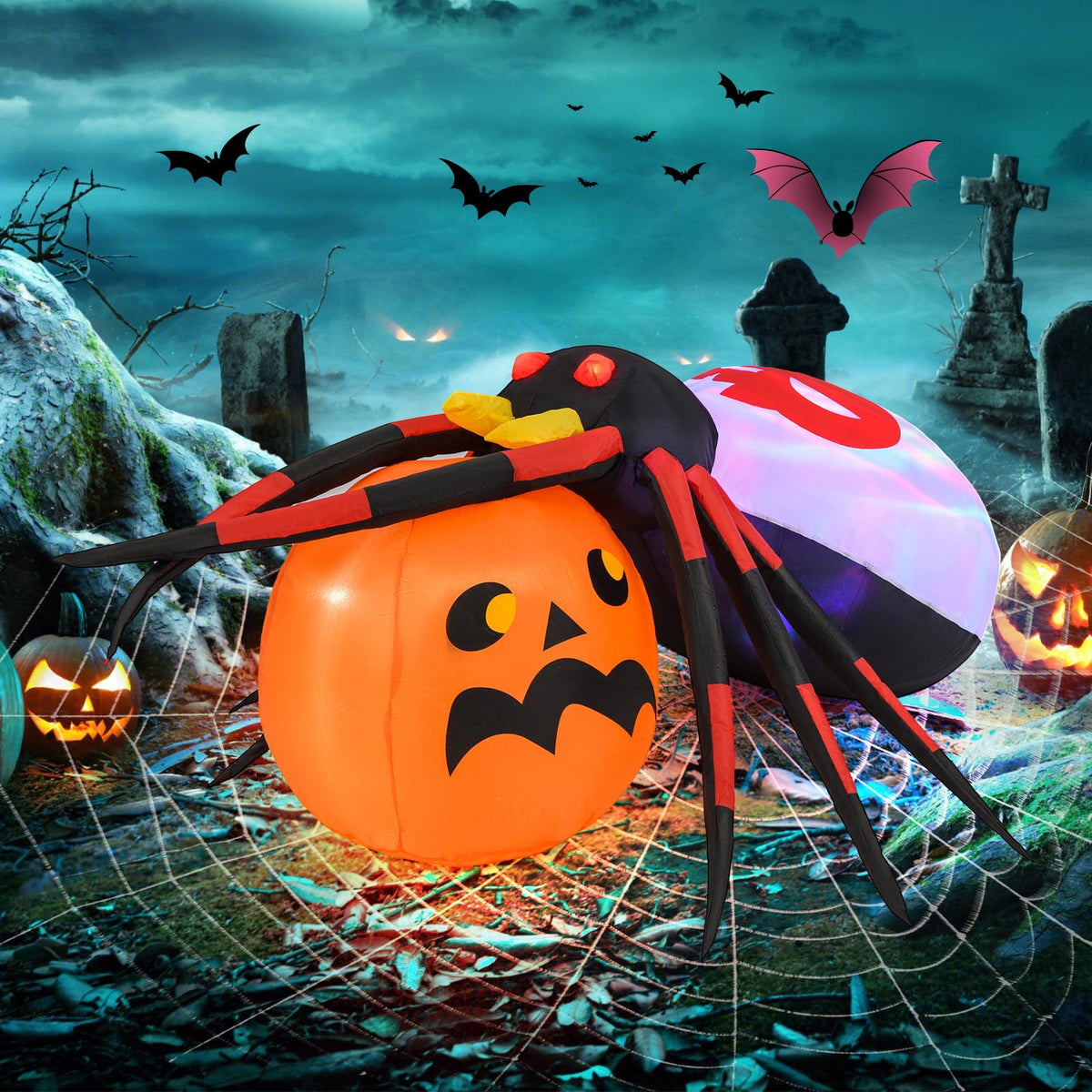 5 Ft Inflatable Spider on Pumpkin Yard Decoration