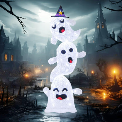 4 Ft Light Up Stacked Ghosts Yard Decoration