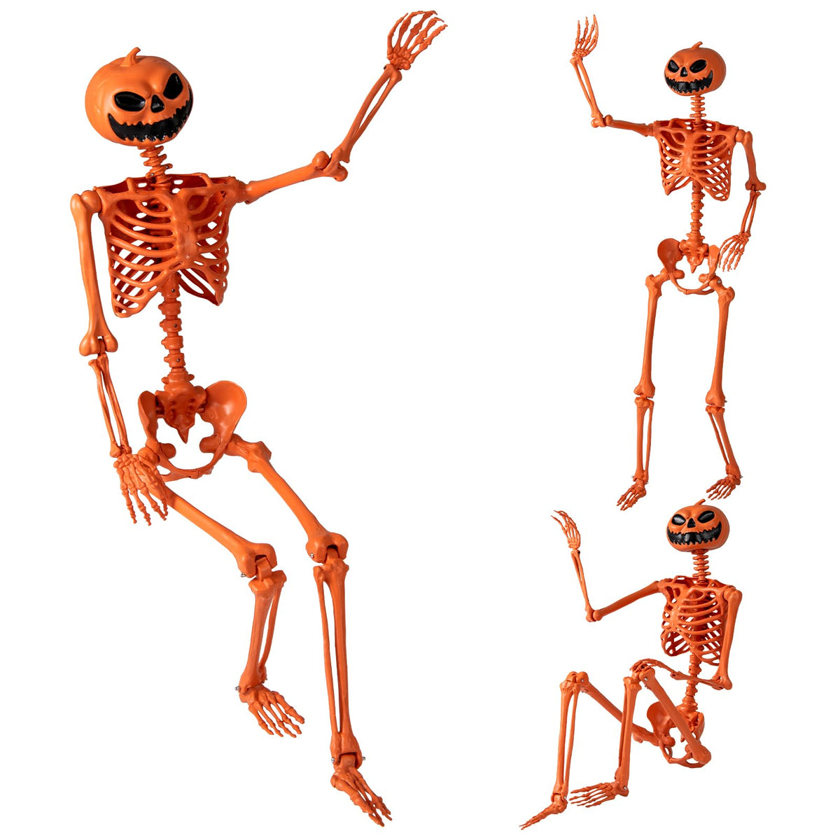 5.2 Ft Posable Orange Skeleton, Pumpkin Head