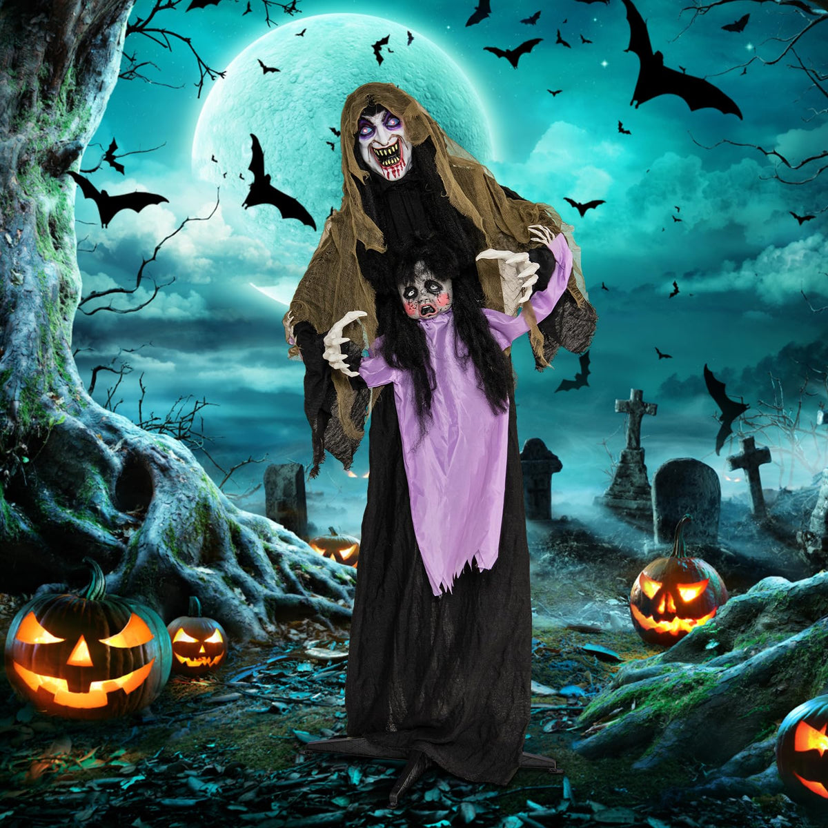 5.6 Ft Animated Vampire with Doll and LED Eyes