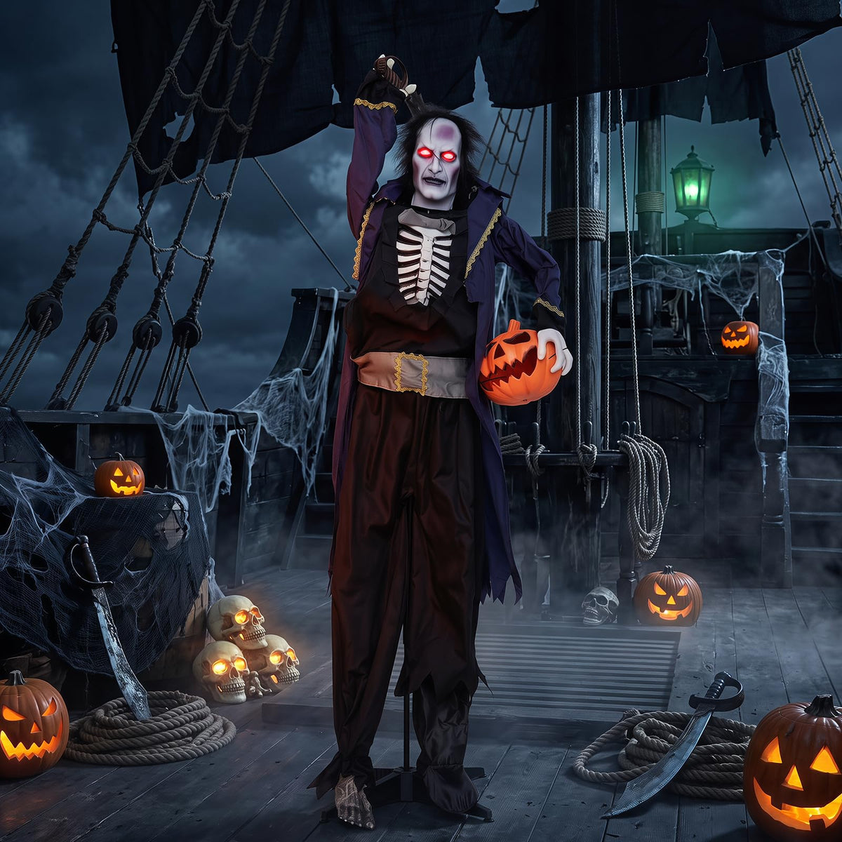 6 Ft Animated Vampire Pirate with Pop-Up Head