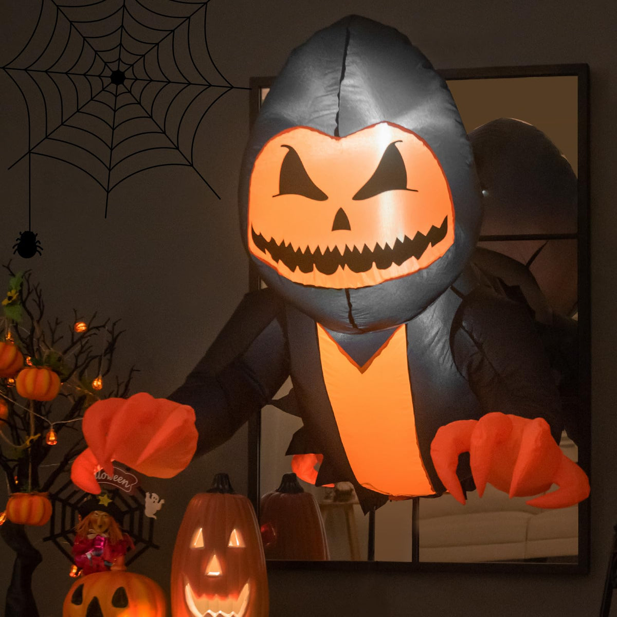 3.3 Ft Inflatable Pumpkin Head Window Ghost